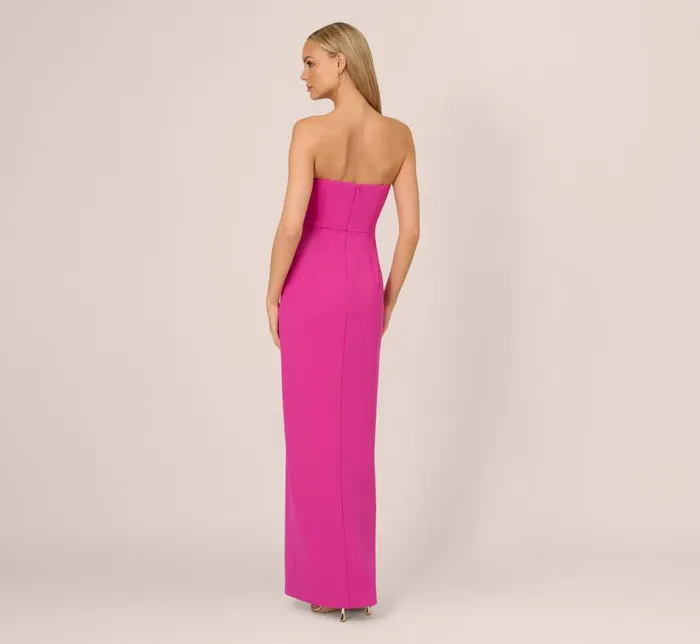 Adrianna Papell Formal Dresses Knit Crepe Strapless Gown With Asymmetrical Neckline In Electric Passion 8211 Women