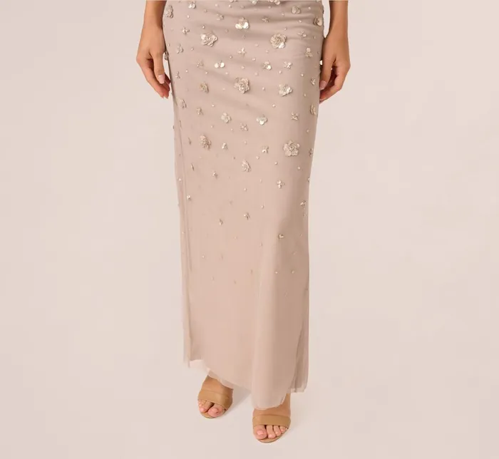 Adrianna Papell Formal Dresses Off Shoulder Dress With Floral Embellishment In Marble 8211 Women