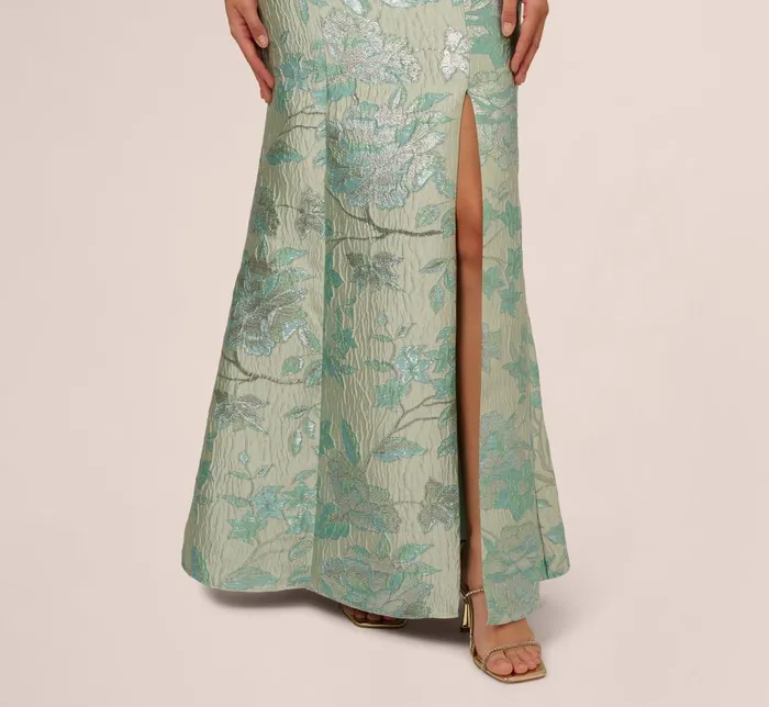 Adrianna Papell Formal Dresses Off Shoulder Floral Jacquard Mermaid Gown In Icy Sage 8211 Women