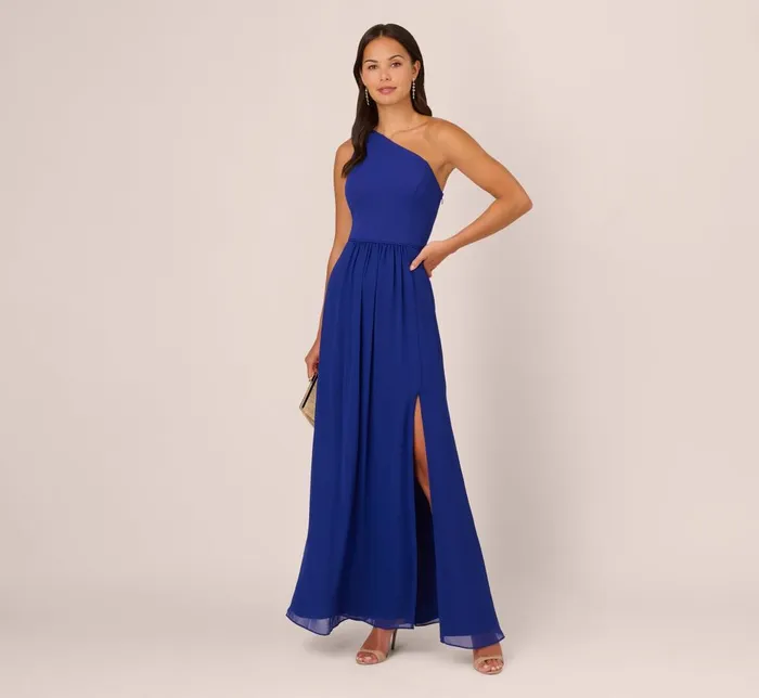 Adrianna Papell Formal Dresses OneShoulder Chiffon Long Gown In Royal Sapphire 8211 Women