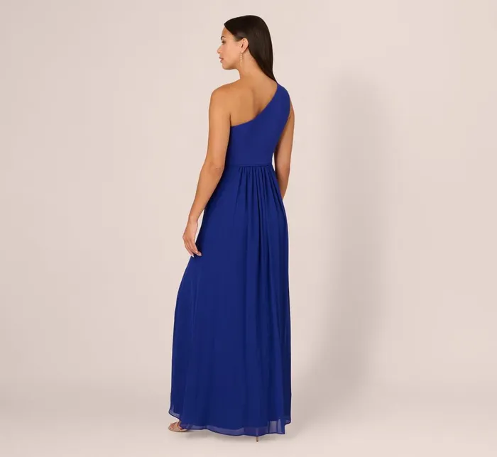 Adrianna Papell Formal Dresses OneShoulder Chiffon Long Gown In Royal Sapphire 8211 Women