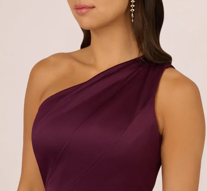 Adrianna Papell Formal Dresses OneShoulder Long Satin Crepe Mermaid Gown In Bordeaux Glow 8211 Women