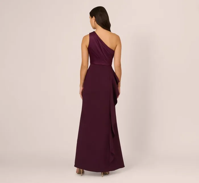 Adrianna Papell Formal Dresses OneShoulder Long Satin Crepe Mermaid Gown In Bordeaux Glow 8211 Women