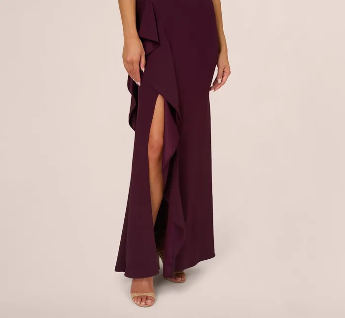 Adrianna Papell Formal Dresses OneShoulder Long Satin Crepe Mermaid Gown In Bordeaux Glow 8211 Women