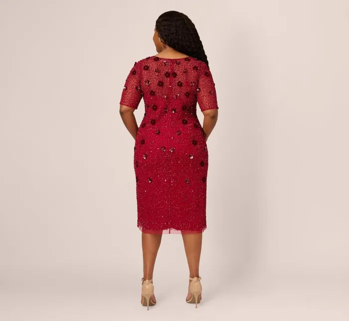 Adrianna Papell Formal Dresses Plus Size Embellished Mesh Cocktail Dress In Cranberry 8211 Women