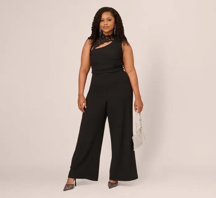 Adrianna Papell Formal Dresses Plus Size Sleeveless Wide Leg Jumpsuit With Lace Neckline In Black 8211 Women