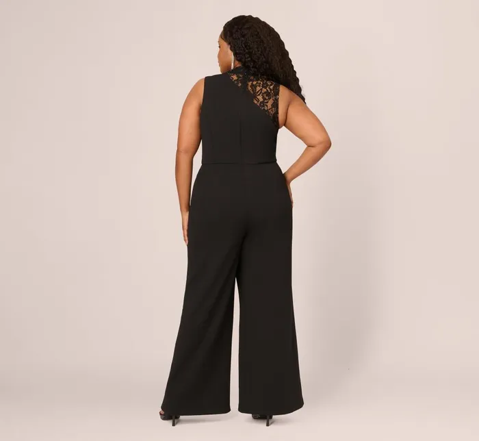 Adrianna Papell Formal Dresses Plus Size Sleeveless Wide Leg Jumpsuit With Lace Neckline In Black 8211 Women
