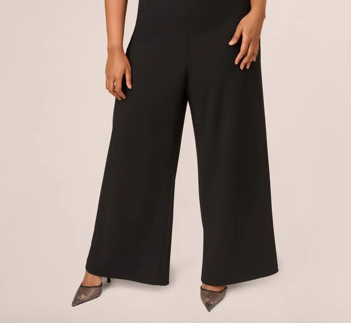 Adrianna Papell Formal Dresses Plus Size Sleeveless Wide Leg Jumpsuit With Lace Neckline In Black 8211 Women
