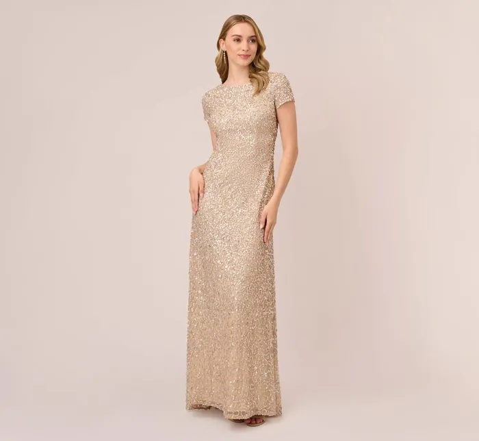 Adrianna Papell Formal Dresses Scoop Back Sequin Gown In Champagne 8211 Women