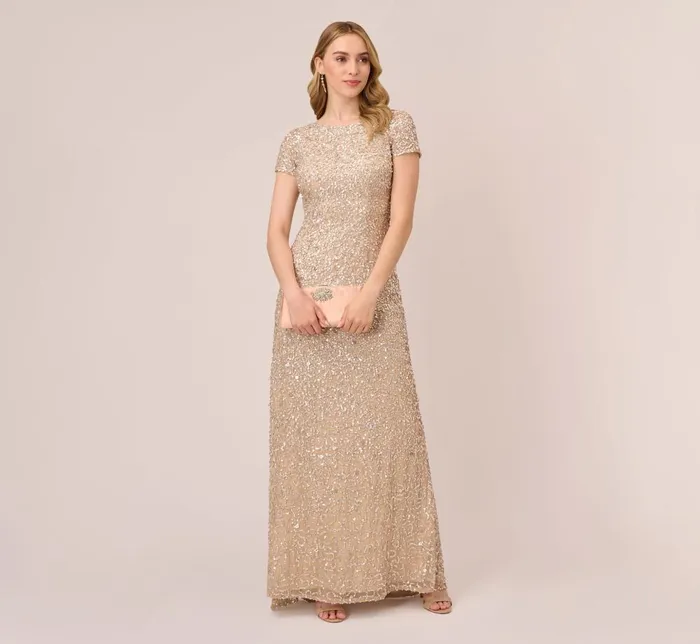 Adrianna Papell Formal Dresses Scoop Back Sequin Gown In Champagne 8211 Women
