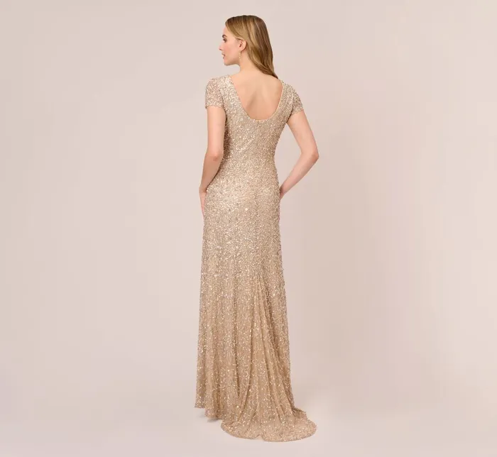 Adrianna Papell Formal Dresses Scoop Back Sequin Gown In Champagne 8211 Women