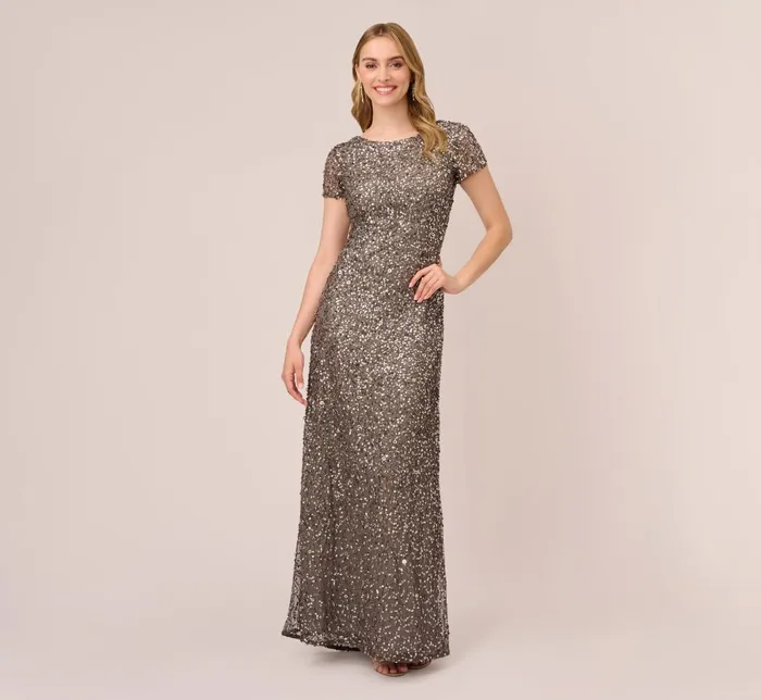 Adrianna Papell Formal Dresses Scoop Back Sequin Gown In Lead 8211 Women