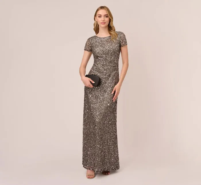 Adrianna Papell Formal Dresses Scoop Back Sequin Gown In Lead 8211 Women