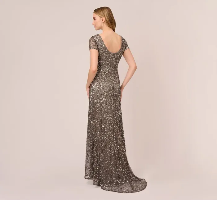 Adrianna Papell Formal Dresses Scoop Back Sequin Gown In Lead 8211 Women