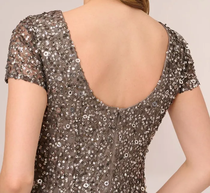 Adrianna Papell Formal Dresses Scoop Back Sequin Gown In Lead 8211 Women