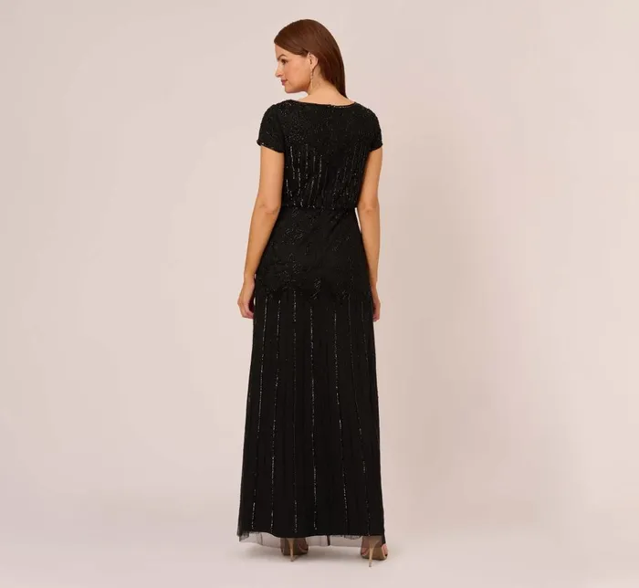 Adrianna Papell Formal Dresses Short Sleeve Blouson Beaded Gown In Black 8211 Women