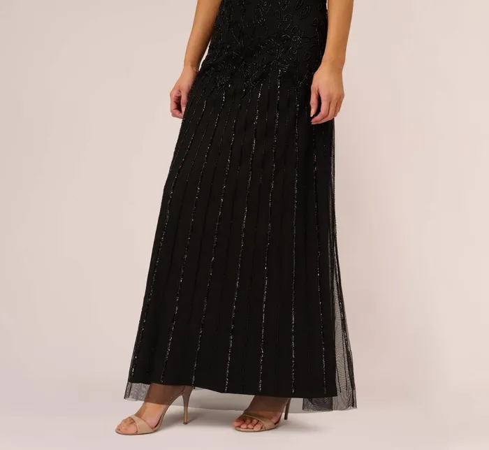 Adrianna Papell Formal Dresses Short Sleeve Blouson Beaded Gown In Black 8211 Women