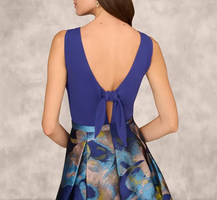 Adrianna Papell Formal Dresses Sleeveless Floral Jacquard Combo Ballgown In Blue Yellow Multi 8211 Women
