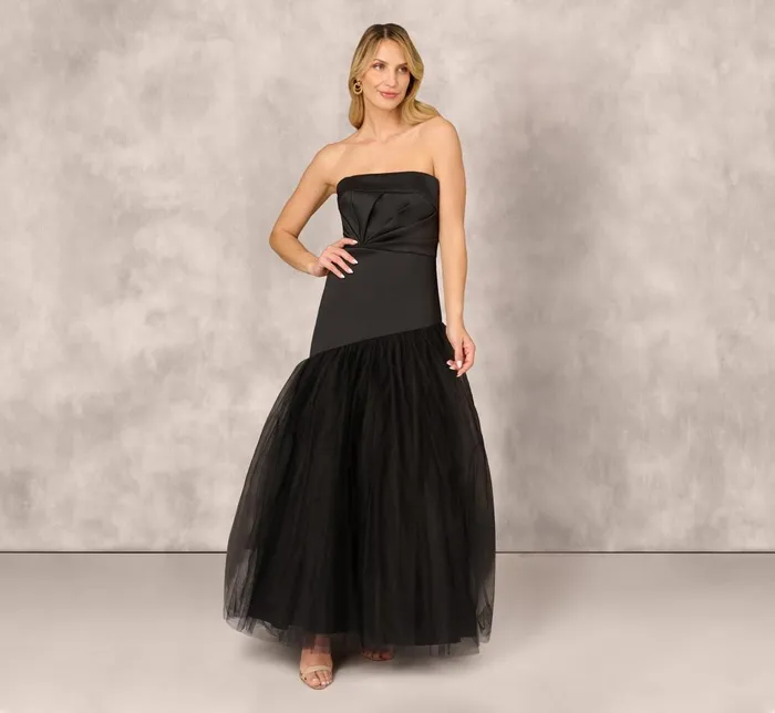 Adrianna Papell Formal Dresses Strapless Mikado Ball Gown With Mesh Skirt In Black 8211 Women