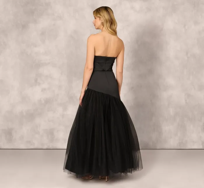 Adrianna Papell Formal Dresses Strapless Mikado Ball Gown With Mesh Skirt In Black 8211 Women
