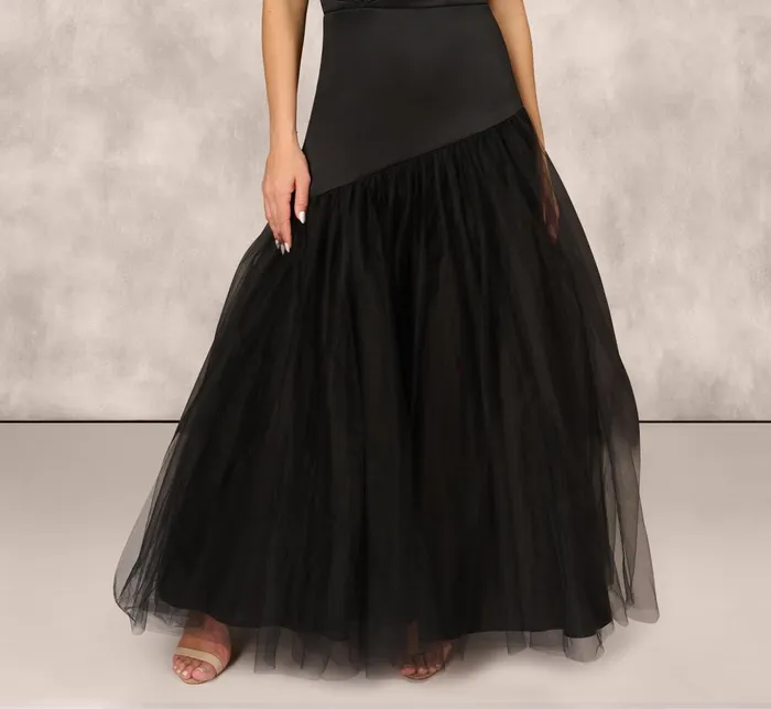 Adrianna Papell Formal Dresses Strapless Mikado Ball Gown With Mesh Skirt In Black 8211 Women