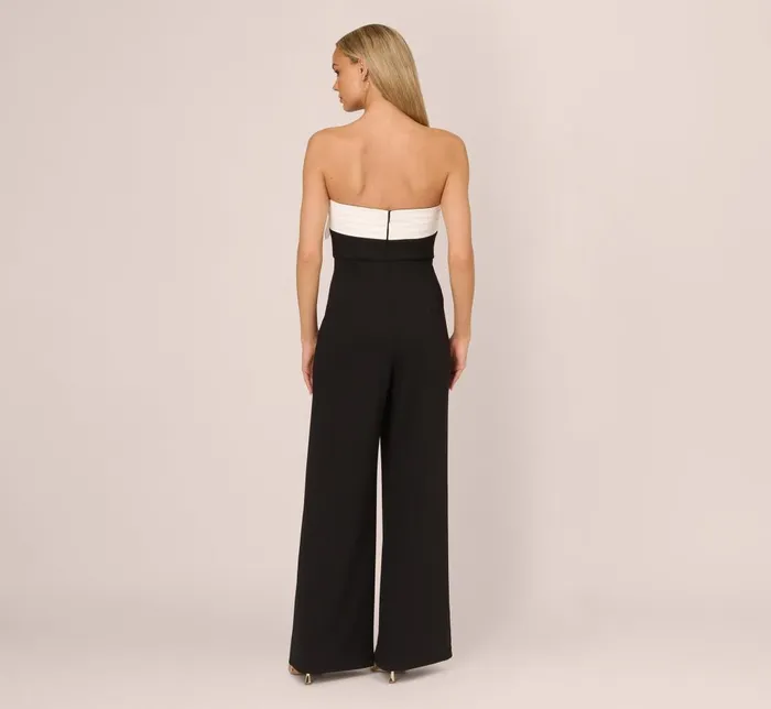 Adrianna Papell Jumpsuits Colorblock Crepe Strapless Jumpsuit With Bow Accent In Black White 8211 Women
