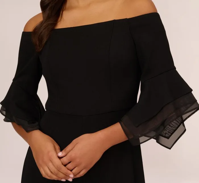 Adrianna Papell Jumpsuits Off The Shoulder Crepe Jumpsuit With Organza Sleeves In Black 8211 Women