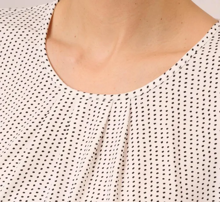 Adrianna Papell Tops and Blouses Short Sleeve Printed Top With Pleated Details In Ivory Black Seed Dot 8211 Women