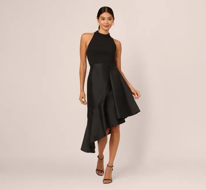 Adrianna Papell Wedding Guest Dresses Crepe Combo Taffeta Dress In Black 8211 Women