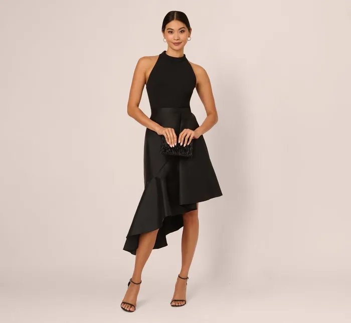 Adrianna Papell Wedding Guest Dresses Crepe Combo Taffeta Dress In Black 8211 Women