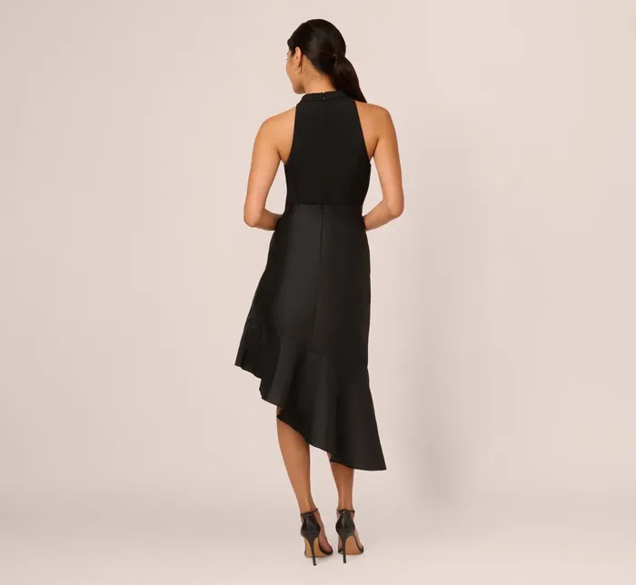 Adrianna Papell Wedding Guest Dresses Crepe Combo Taffeta Dress In Black 8211 Women