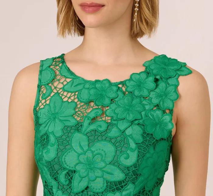 Adrianna Papell Wedding Guest Dresses Lace Sleeveless Midi Dress With Sheer Neck And Hem In Green 8211 Women