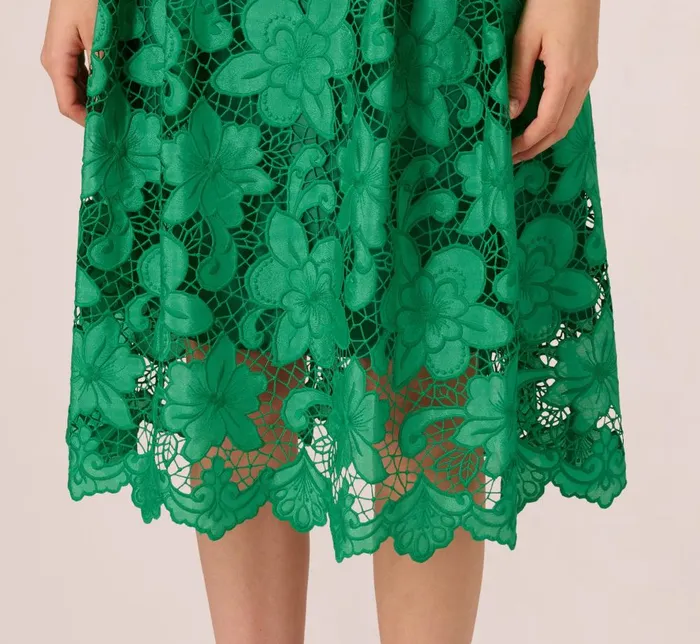 Adrianna Papell Wedding Guest Dresses Lace Sleeveless Midi Dress With Sheer Neck And Hem In Green 8211 Women