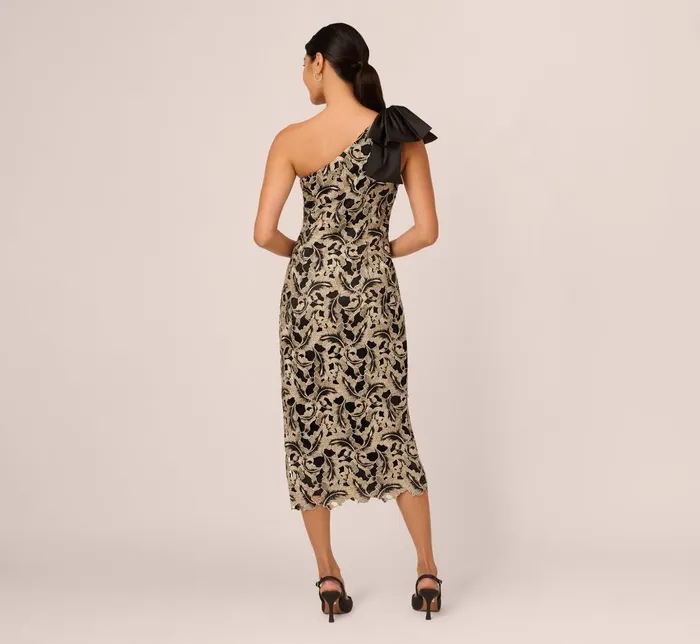 Adrianna Papell Wedding Guest Dresses Metallic Leaf Lace Ankle Dress In Black Gold 8211 Women