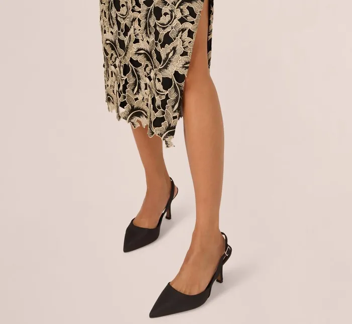 Adrianna Papell Wedding Guest Dresses Metallic Leaf Lace Ankle Dress In Black Gold 8211 Women