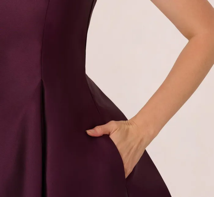 Adrianna Papell Wedding Guest Dresses Mikado Midi Dress With Beaded Spaghetti Straps In Pinot Noir 8211 Women