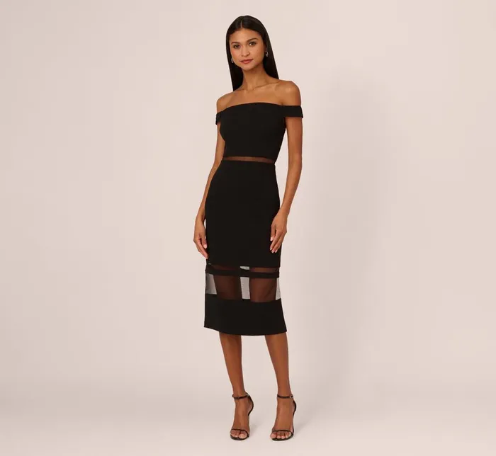 Adrianna Papell Wedding Guest Dresses Off The Shoulder Sheath Dress With Sheer Panel Details In Black 8211 Women