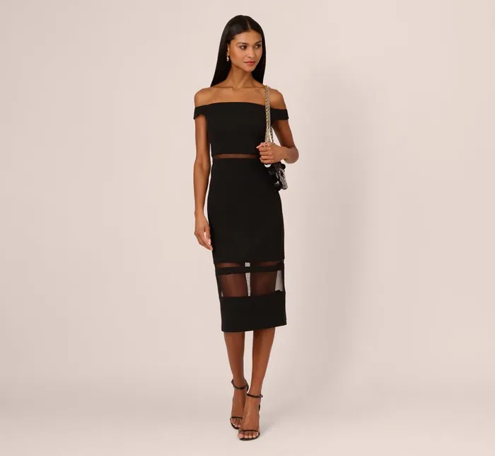 Adrianna Papell Wedding Guest Dresses Off The Shoulder Sheath Dress With Sheer Panel Details In Black 8211 Women