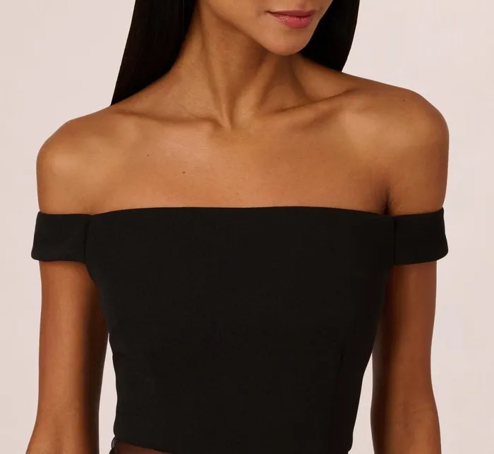 Adrianna Papell Wedding Guest Dresses Off The Shoulder Sheath Dress With Sheer Panel Details In Black 8211 Women