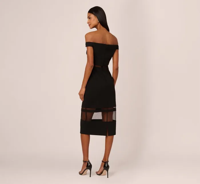 Adrianna Papell Wedding Guest Dresses Off The Shoulder Sheath Dress With Sheer Panel Details In Black 8211 Women
