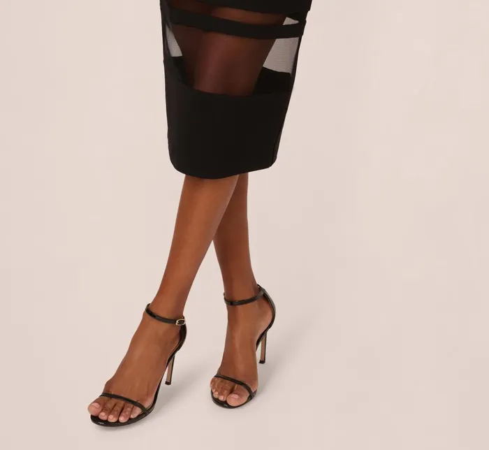 Adrianna Papell Wedding Guest Dresses Off The Shoulder Sheath Dress With Sheer Panel Details In Black 8211 Women