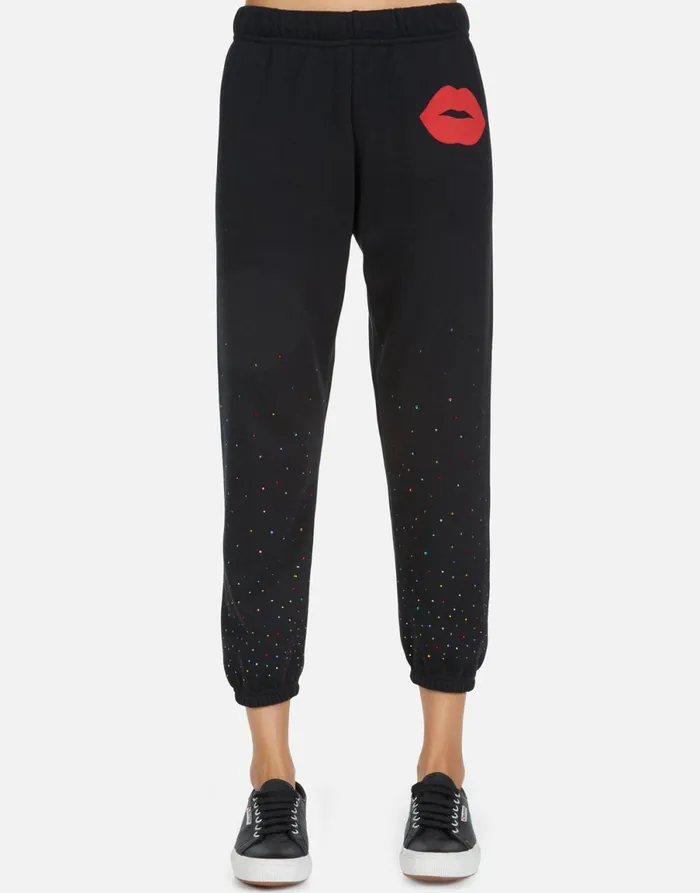Alana Red Lip Black Women039s Lauren Moshi Crop Sweatpants