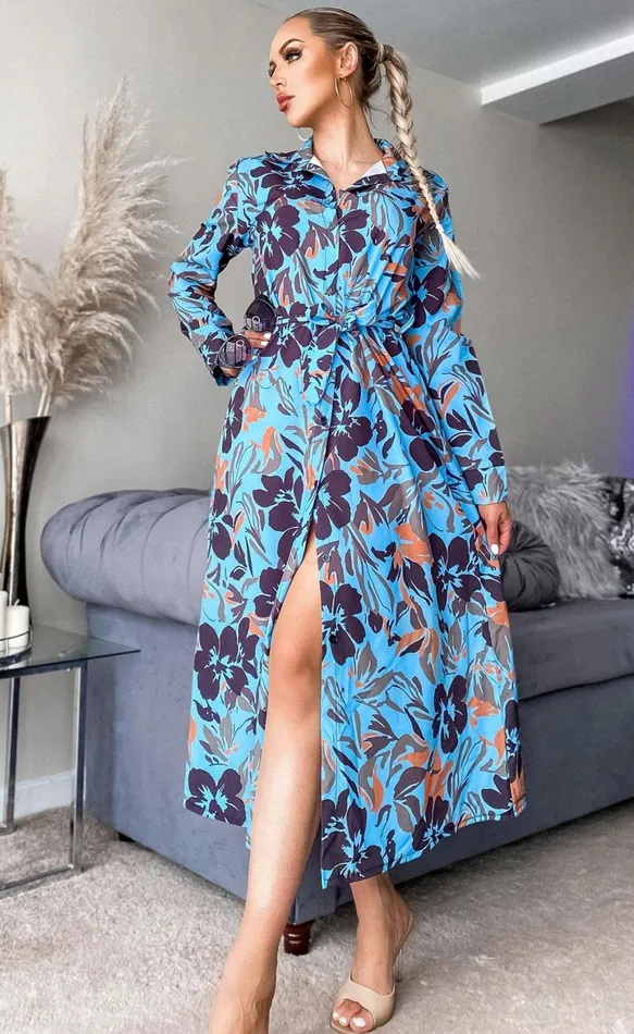 Alys Blue Floral Maxi Shirt Dress Women Missfiga Maxi Dresses