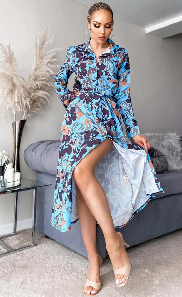 Alys Blue Floral Maxi Shirt Dress Women Missfiga Maxi Dresses
