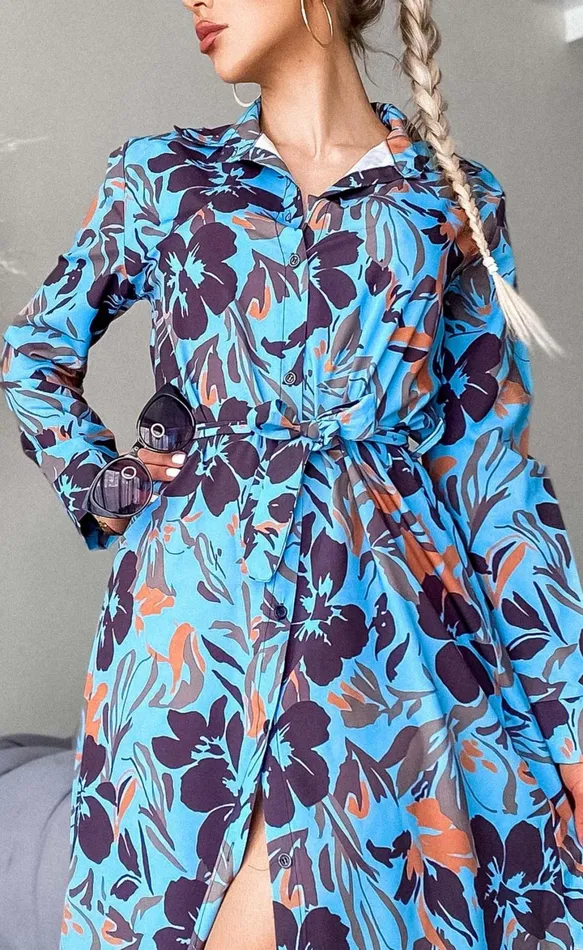 Alys Blue Floral Maxi Shirt Dress Women Missfiga Maxi Dresses