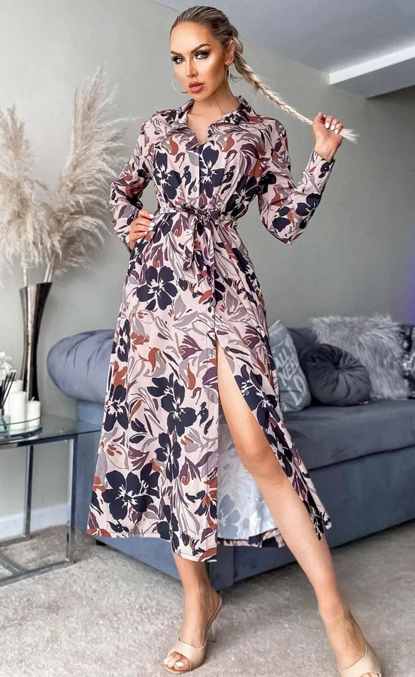 Alys Mocha Floral Maxi Shirt Dress Women Missfiga Maxi Dresses