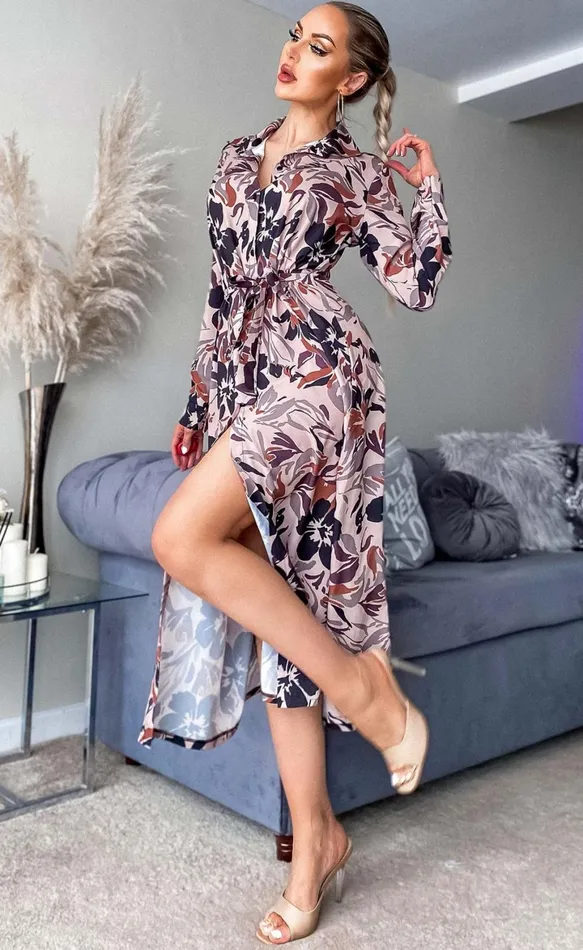 Alys Mocha Floral Maxi Shirt Dress Women Missfiga Maxi Dresses