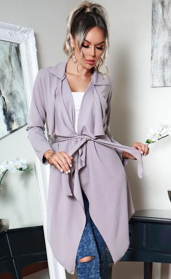 Amy Grey Waterfall Belted Jacket Women Missfiga CoatsJackets