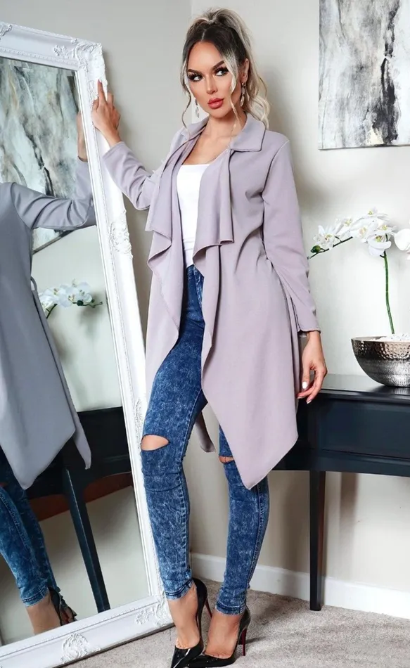 Amy Grey Waterfall Belted Jacket Women Missfiga CoatsJackets Amy Grey Waterfall Belted Jacket Women Missfiga CoatsJackets