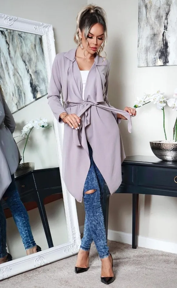 Amy Grey Waterfall Belted Jacket Women Missfiga CoatsJackets Amy Grey Waterfall Belted Jacket Women Missfiga CoatsJackets